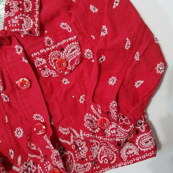 Quacker Factory Jacket Toddler 3T Red Bandana Button Up Pocket Back To School - Picture 4 of 7